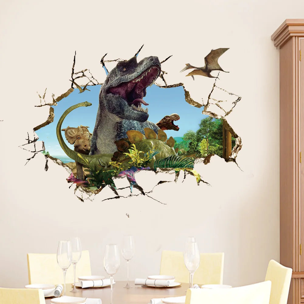 3d Dinosaur Vinyl Wall Sticker Animal World Jurassic Period Kids Baby Room Bedroom Mural Cartoon Poster Decor Home Decoration