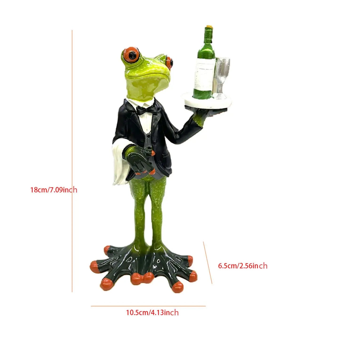 Waiter Frog Statue Animal Sculpture Desktop Ornament Decorative Figurine for Bookshelf Desk Housewarming Gift Home Decoration