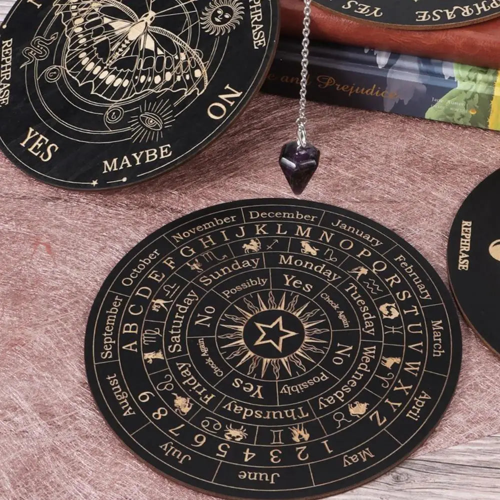 Divination Board Wooden Divination Dowsing Board Fortune Telling Toys Ouija Board Game Witch Crafts Supplies for Beginners