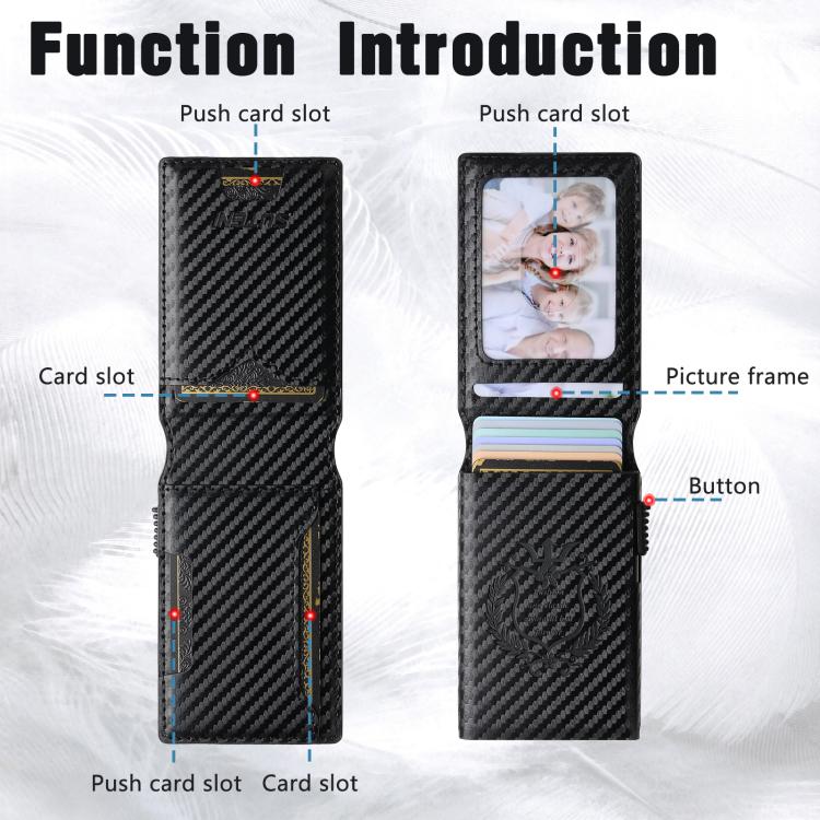 The Suteni carbon fiber pattern button automatically pops out the veneered printed card box