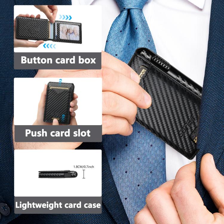 The Suteni carbon fiber pattern button automatically pops out the veneered printed card box