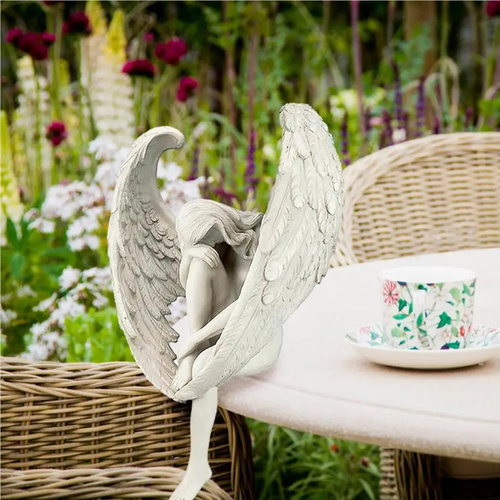 Winged Angel Garden Statue Outdoor Resin Sculptures Holding Legs Statues Table Decor Ornaments Lawn Patio Porch Decoration