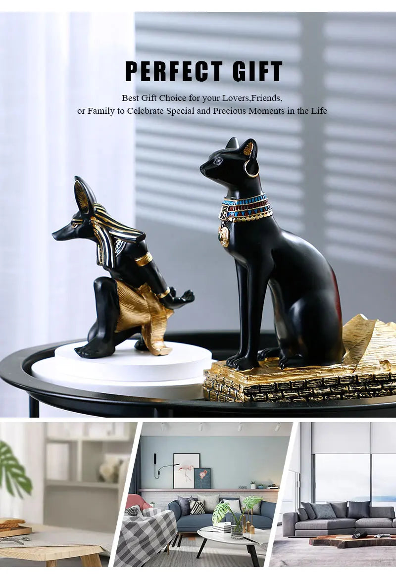 SAAKAR Resin Egyptian Anubis Dog Cat God Figurines Wine Rack Bottle Holder Storage Statue Home Living Room Desktop Decor Objects