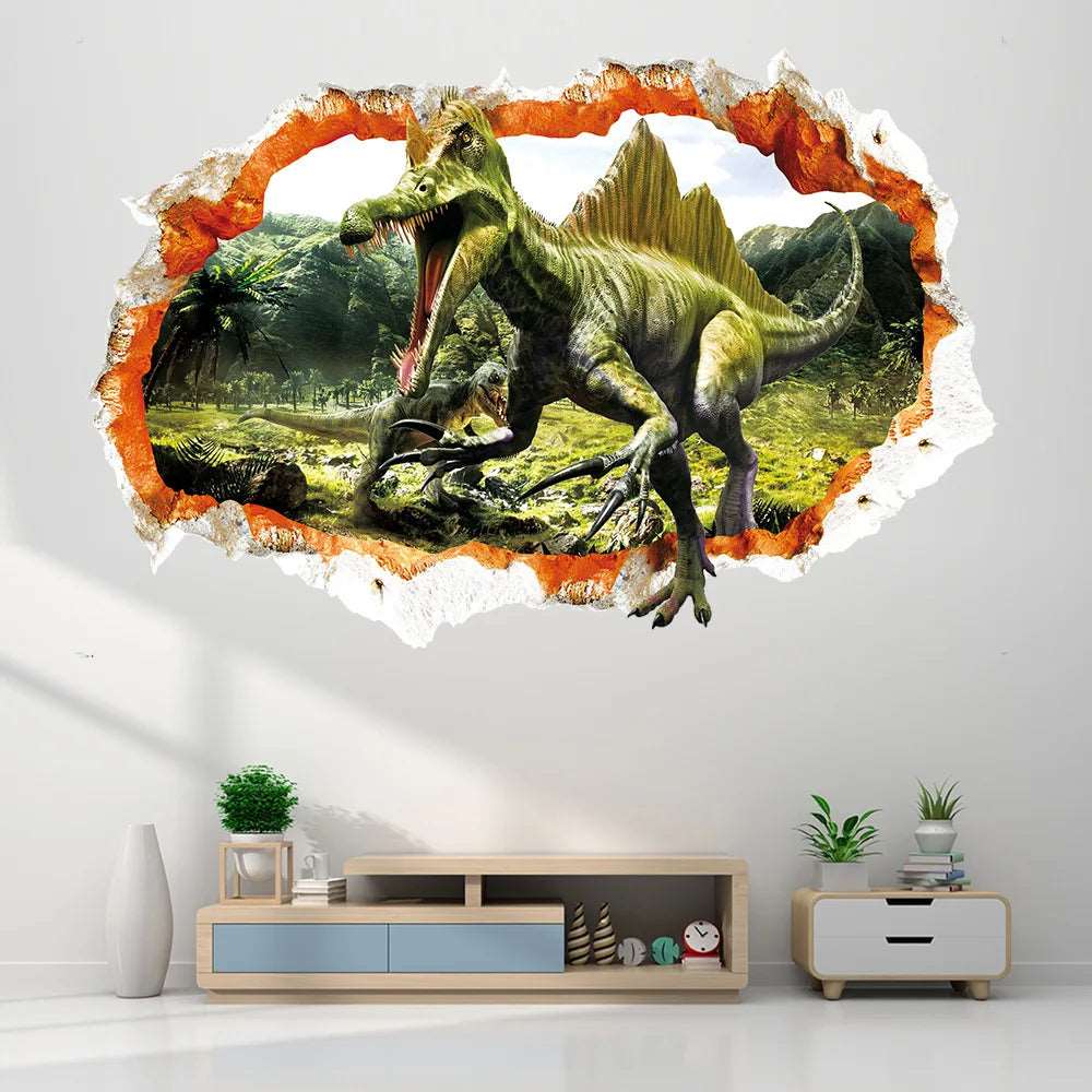 3d Dinosaur Vinyl Wall Sticker Animal World Jurassic Period Kids Baby Room Bedroom Mural Cartoon Poster Decor Home Decoration