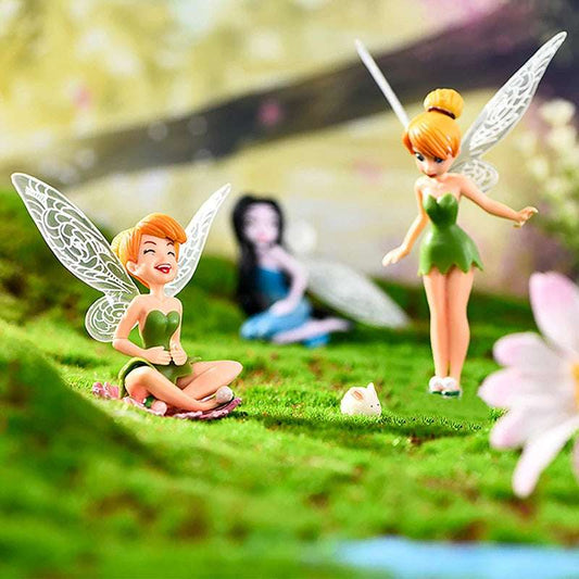 6Pcs Mini Flower Fairy Pixie Figurines Miniatures Fly Wing Girl Statuette Small Ornaments Fairy Garden Accessories
