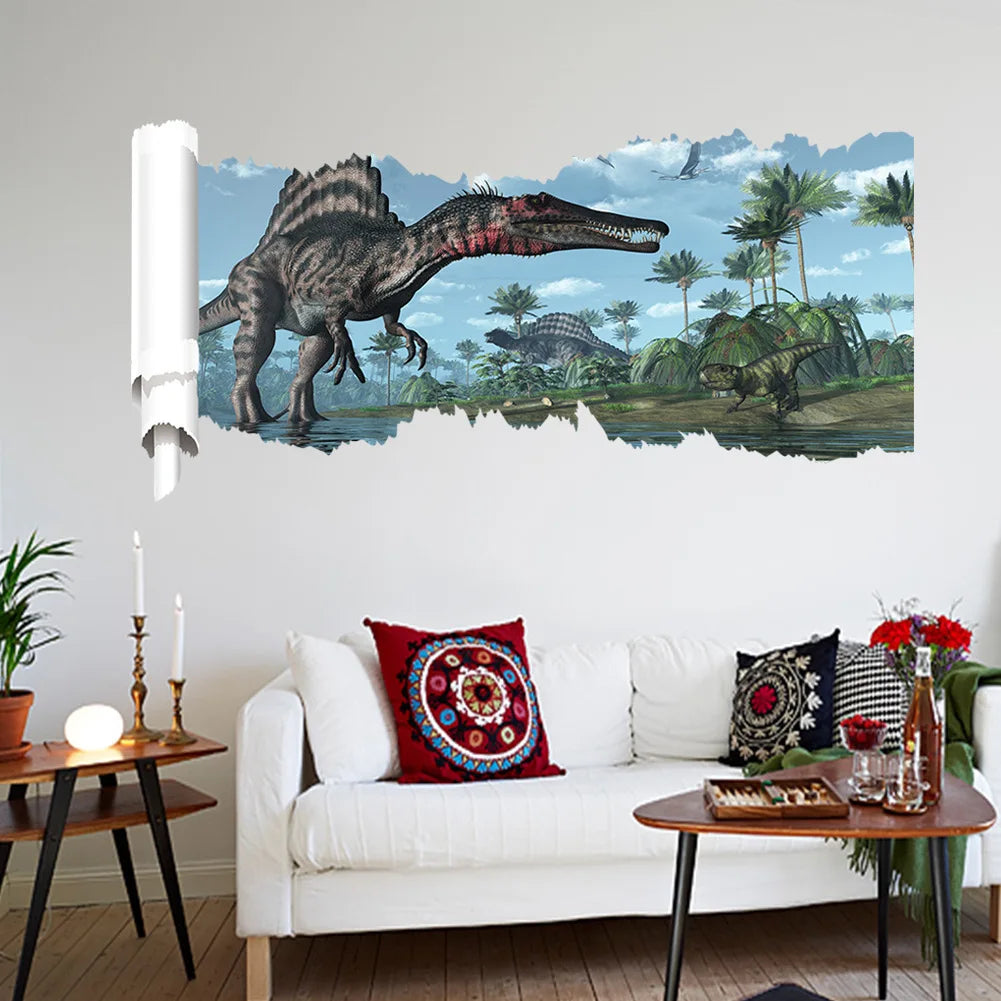 3d Dinosaur Vinyl Wall Sticker Animal World Jurassic Period Kids Baby Room Bedroom Mural Cartoon Poster Decor Home Decoration