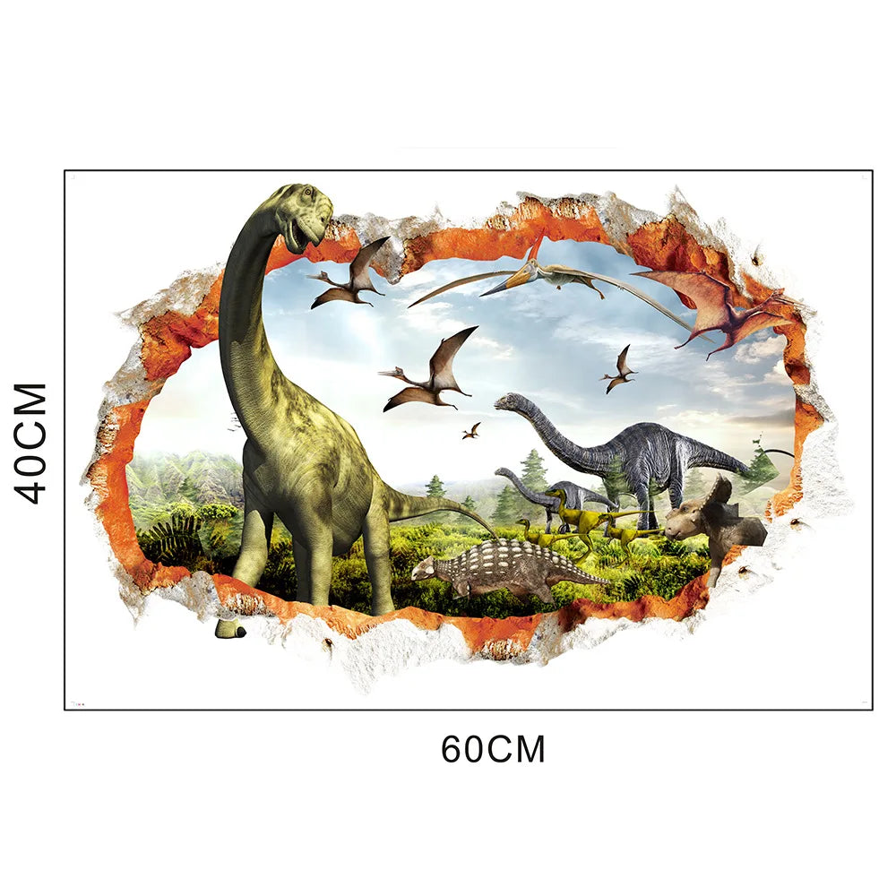 3d Dinosaur Vinyl Wall Sticker Animal World Jurassic Period Kids Baby Room Bedroom Mural Cartoon Poster Decor Home Decoration