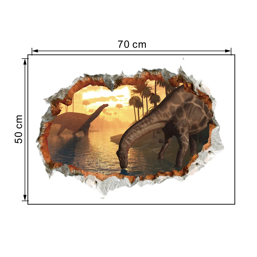 3d Dinosaur Vinyl Wall Sticker Animal World Jurassic Period Kids Baby Room Bedroom Mural Cartoon Poster Decor Home Decoration