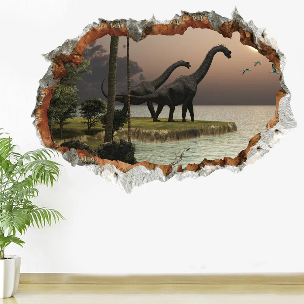 3d Dinosaur Vinyl Wall Sticker Animal World Jurassic Period Kids Baby Room Bedroom Mural Cartoon Poster Decor Home Decoration