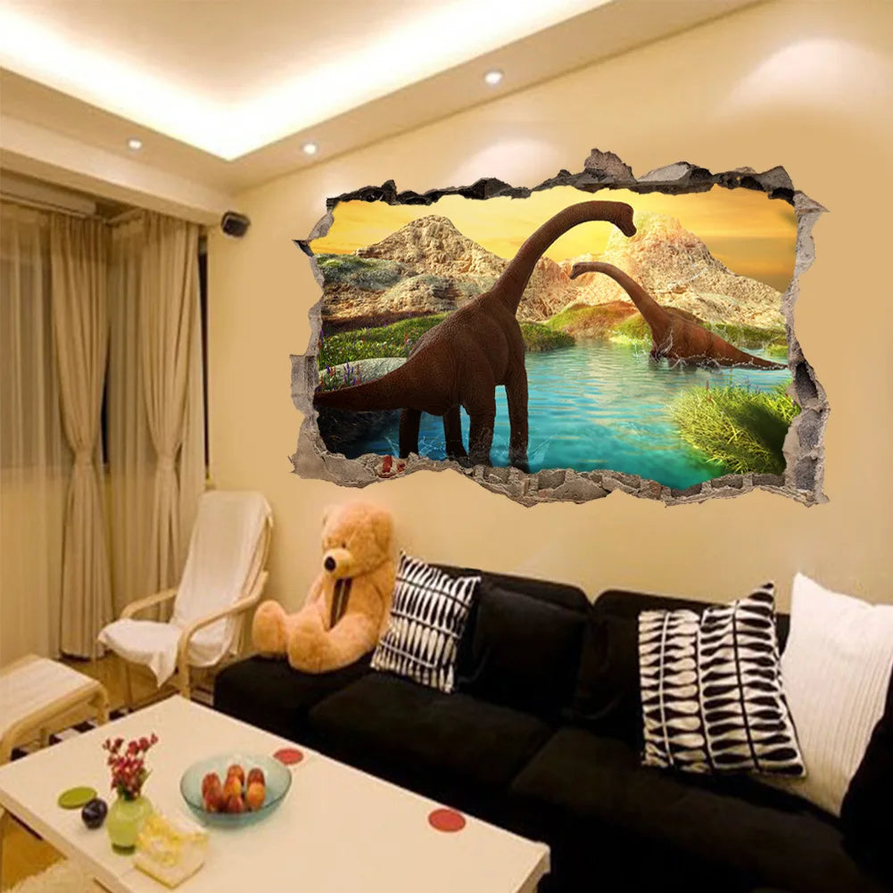 3d Dinosaur Vinyl Wall Sticker Animal World Jurassic Period Kids Baby Room Bedroom Mural Cartoon Poster Decor Home Decoration