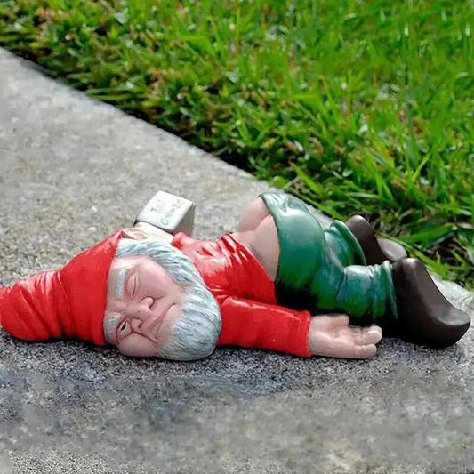 Red Dwarf Statues Lying Drunk Gnome Sculpture Fairy Garden Decor Ornaments Flower Pot Micro Landscape Outdoor Figurine Ornament