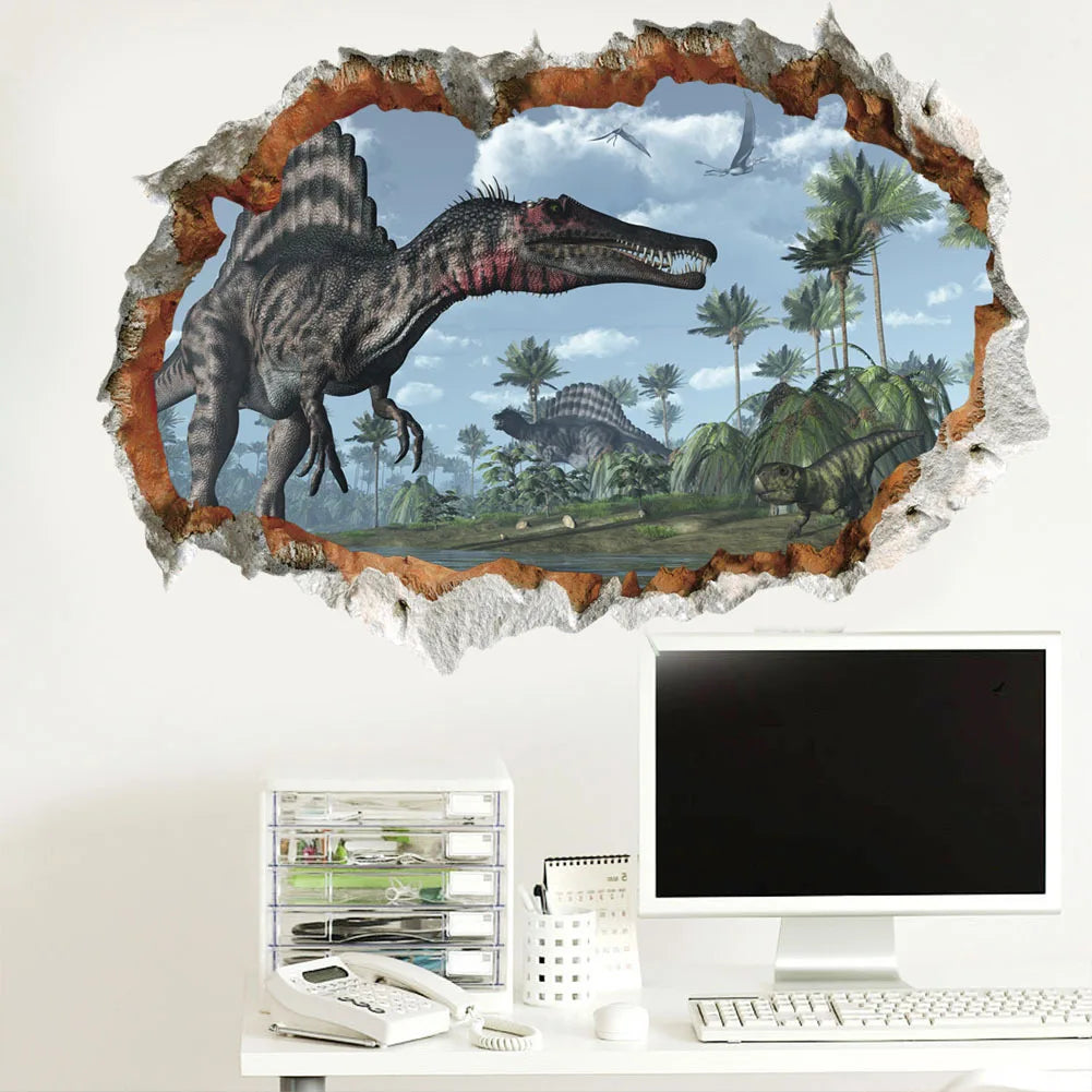 3d Dinosaur Vinyl Wall Sticker Animal World Jurassic Period Kids Baby Room Bedroom Mural Cartoon Poster Decor Home Decoration