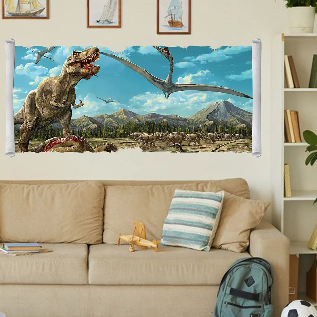 3d Dinosaur Vinyl Wall Sticker Animal World Jurassic Period Kids Baby Room Bedroom Mural Cartoon Poster Decor Home Decoration