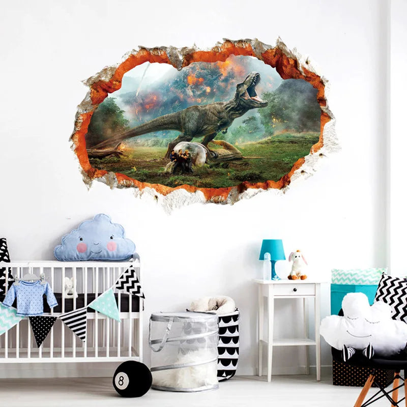 3d Dinosaur Vinyl Wall Sticker Animal World Jurassic Period Kids Baby Room Bedroom Mural Cartoon Poster Decor Home Decoration