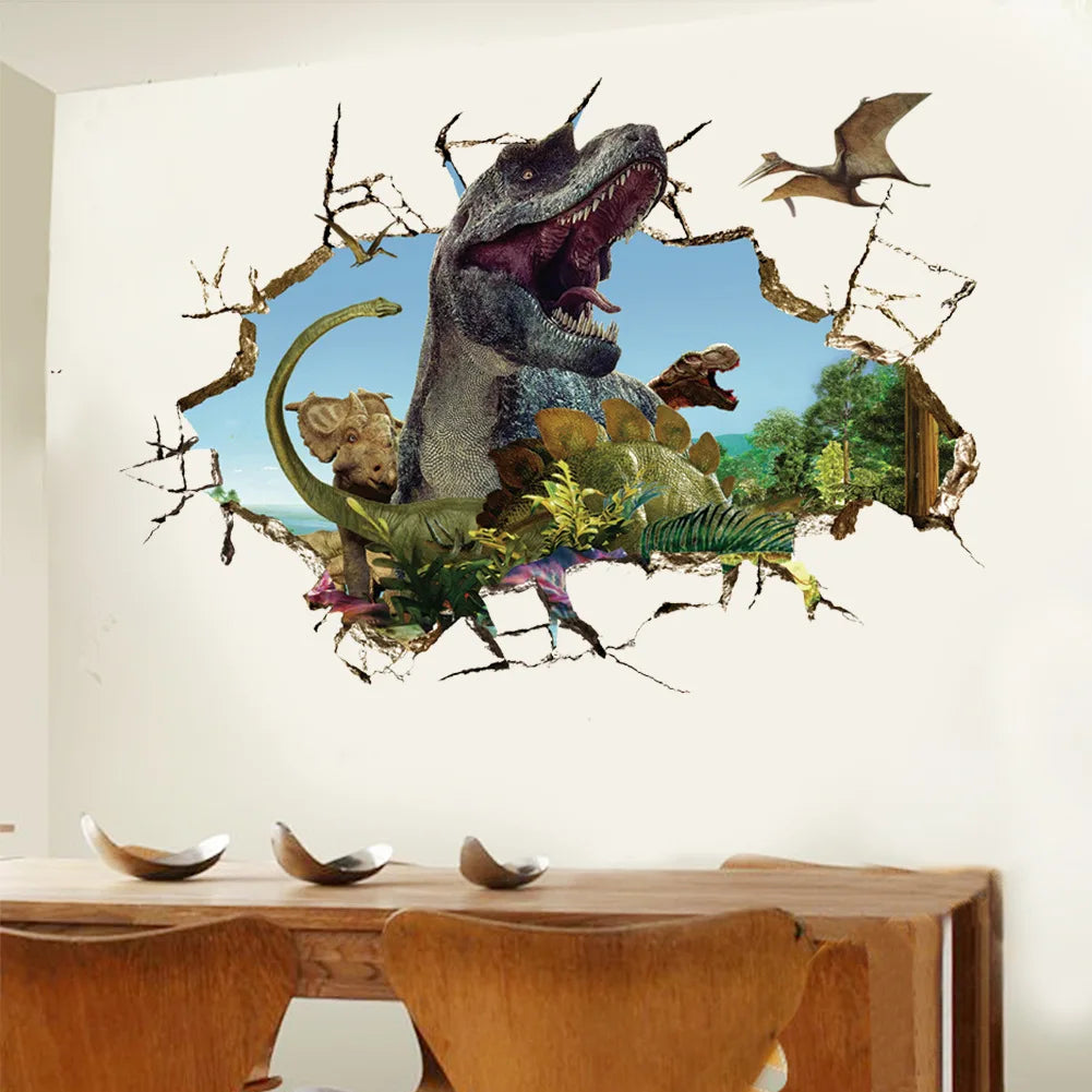 3d Dinosaur Vinyl Wall Sticker Animal World Jurassic Period Kids Baby Room Bedroom Mural Cartoon Poster Decor Home Decoration