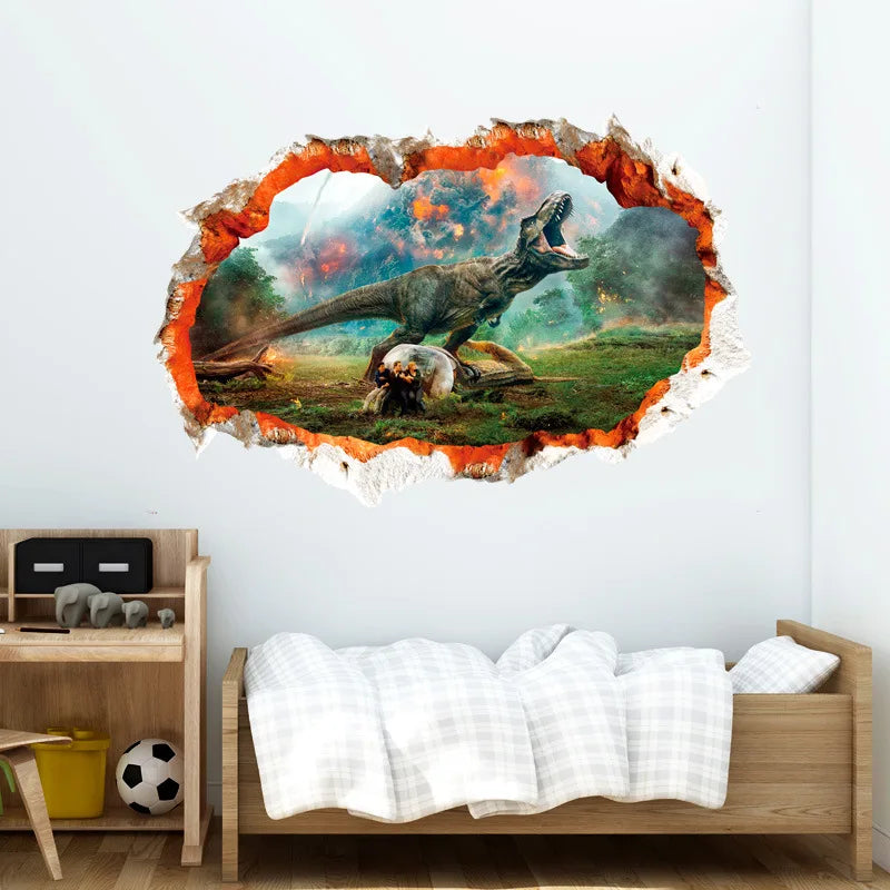 3d Dinosaur Vinyl Wall Sticker Animal World Jurassic Period Kids Baby Room Bedroom Mural Cartoon Poster Decor Home Decoration