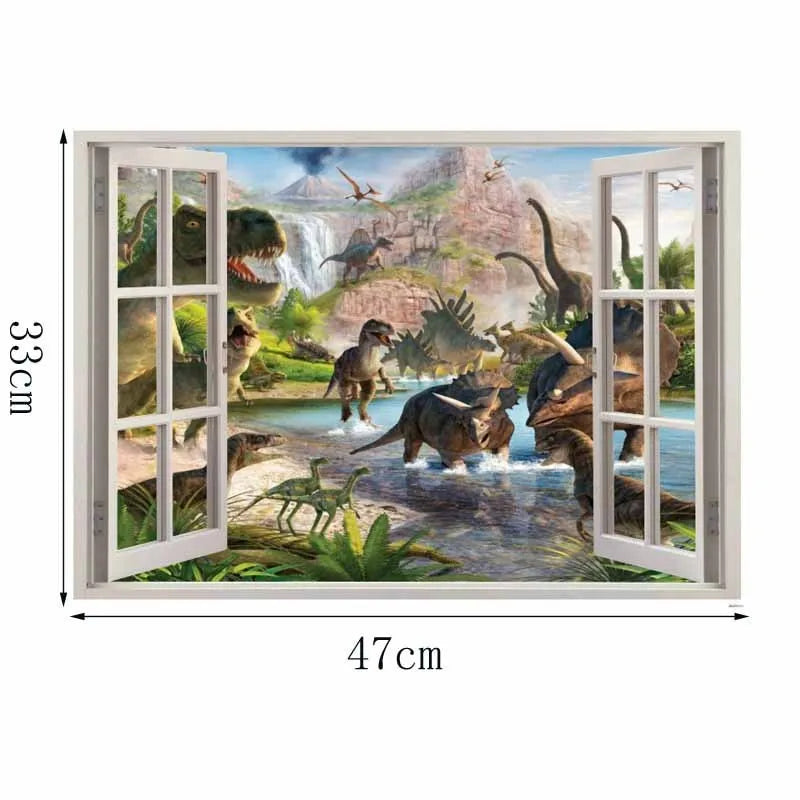 3d Dinosaur Vinyl Wall Sticker Animal World Jurassic Period Kids Baby Room Bedroom Mural Cartoon Poster Decor Home Decoration