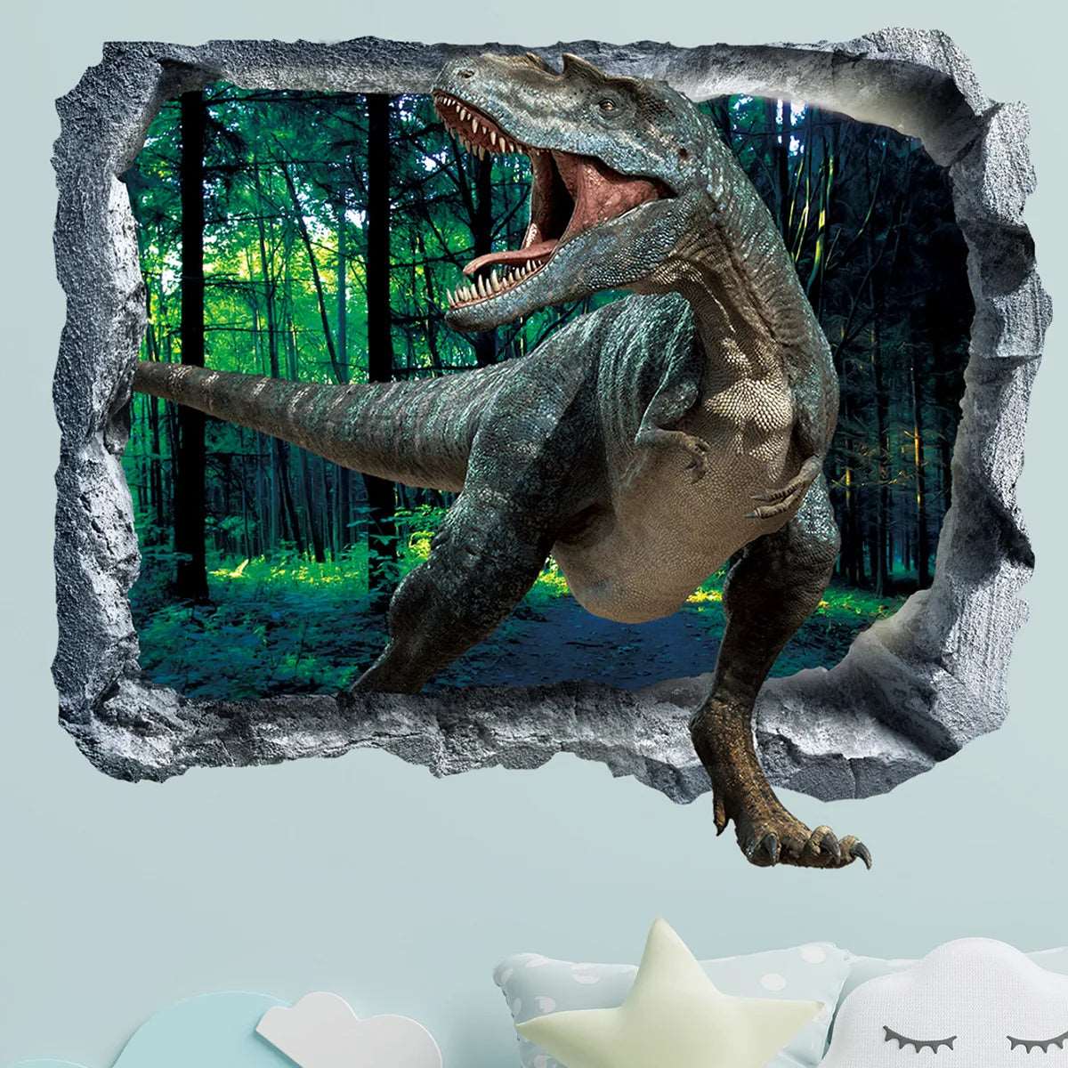 3d Dinosaur Vinyl Wall Sticker Animal World Jurassic Period Kids Baby Room Bedroom Mural Cartoon Poster Decor Home Decoration