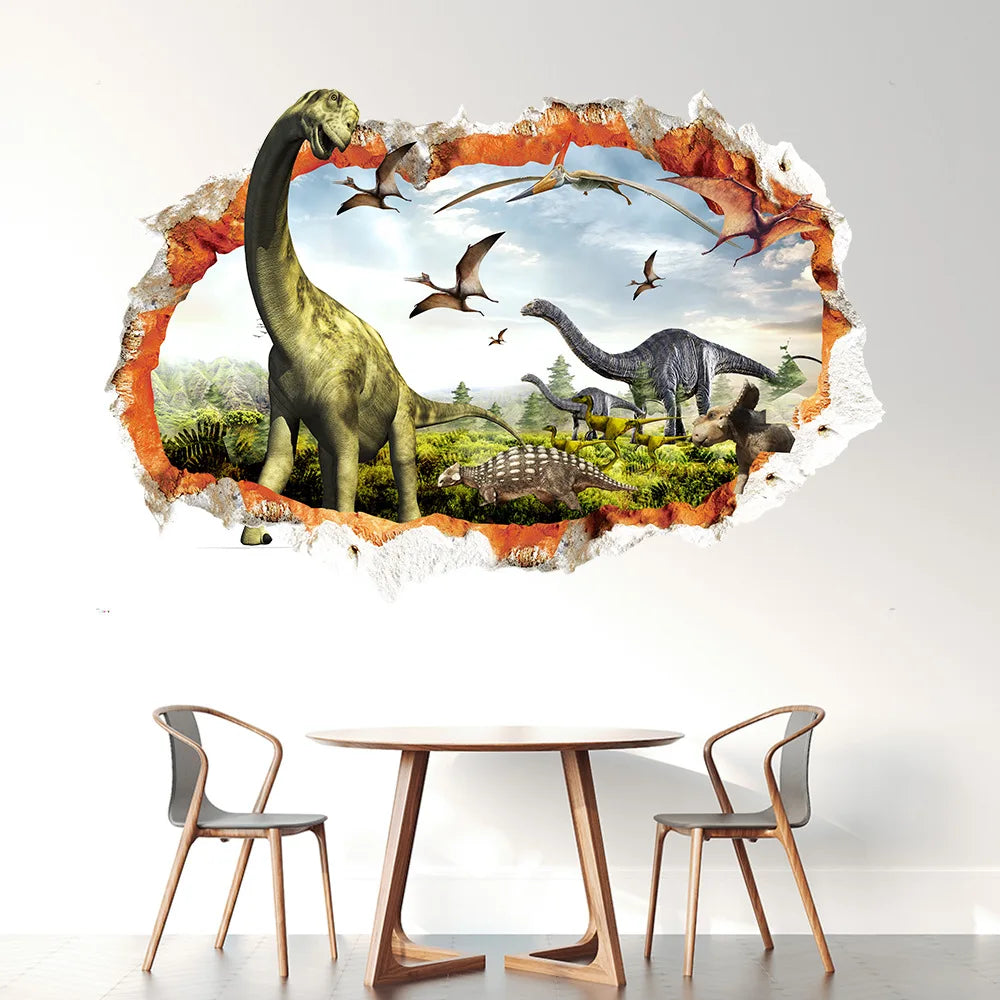 3d Dinosaur Vinyl Wall Sticker Animal World Jurassic Period Kids Baby Room Bedroom Mural Cartoon Poster Decor Home Decoration