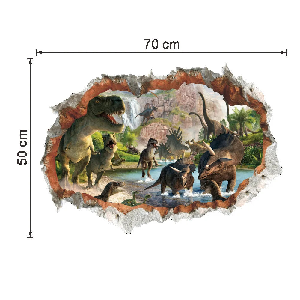 3d Dinosaur Vinyl Wall Sticker Animal World Jurassic Period Kids Baby Room Bedroom Mural Cartoon Poster Decor Home Decoration