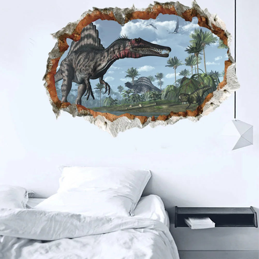 3d Dinosaur Vinyl Wall Sticker Animal World Jurassic Period Kids Baby Room Bedroom Mural Cartoon Poster Decor Home Decoration