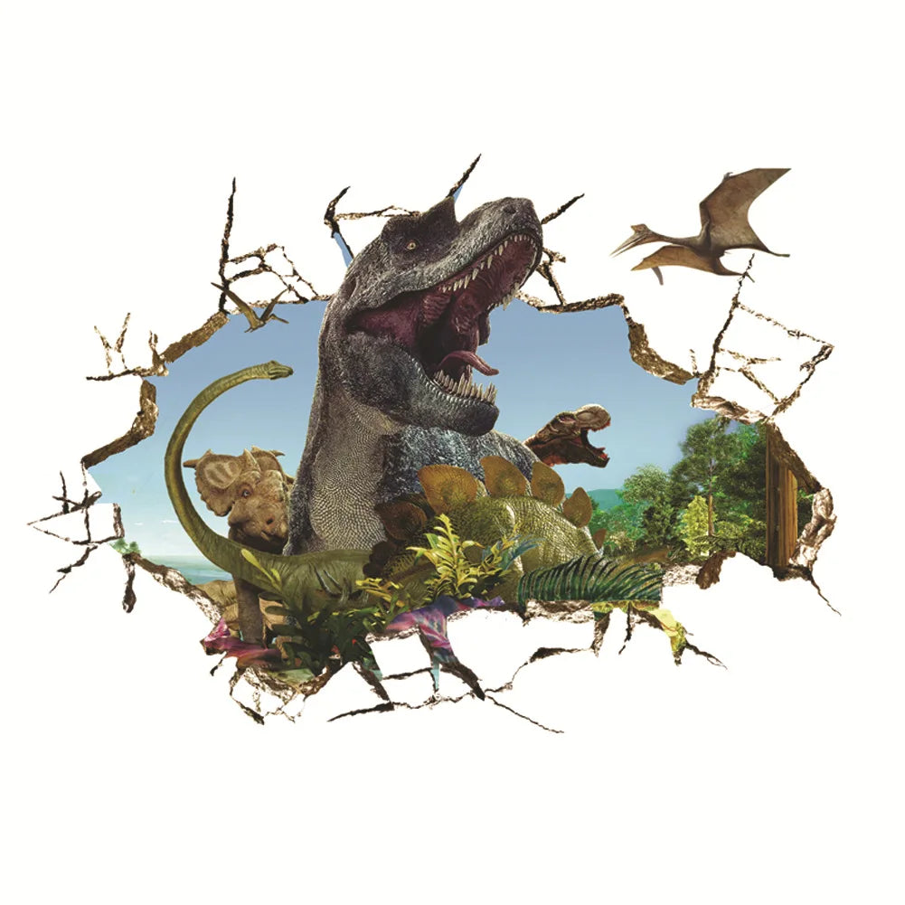 3d Dinosaur Vinyl Wall Sticker Animal World Jurassic Period Kids Baby Room Bedroom Mural Cartoon Poster Decor Home Decoration