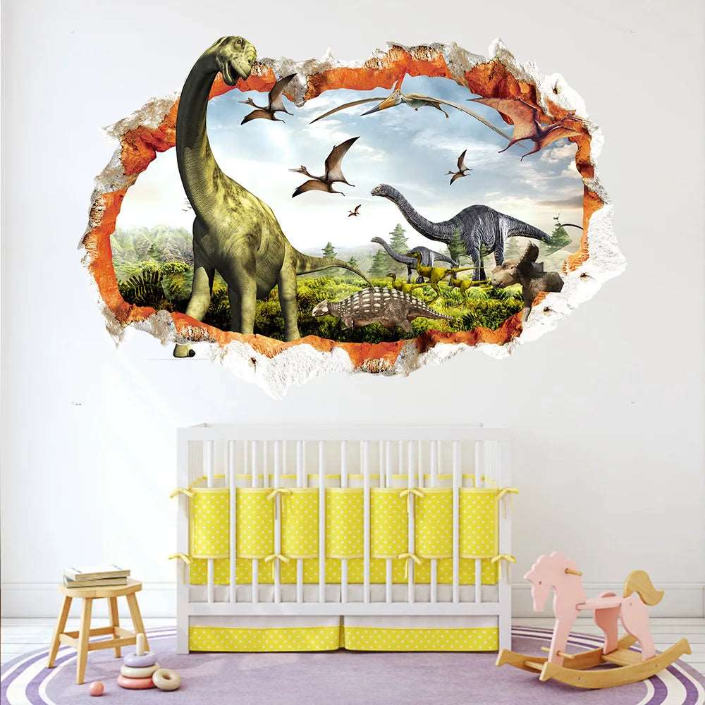 3d Dinosaur Vinyl Wall Sticker Animal World Jurassic Period Kids Baby Room Bedroom Mural Cartoon Poster Decor Home Decoration