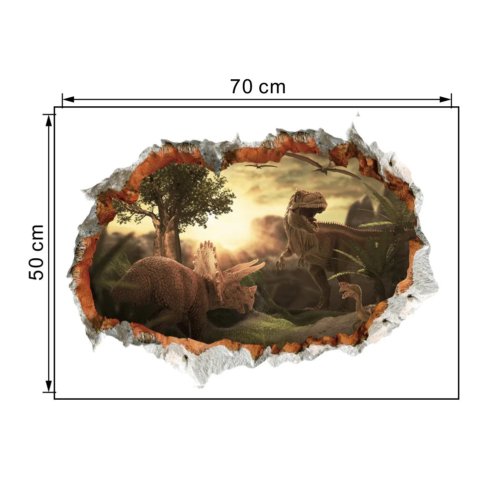 3d Dinosaur Vinyl Wall Sticker Animal World Jurassic Period Kids Baby Room Bedroom Mural Cartoon Poster Decor Home Decoration