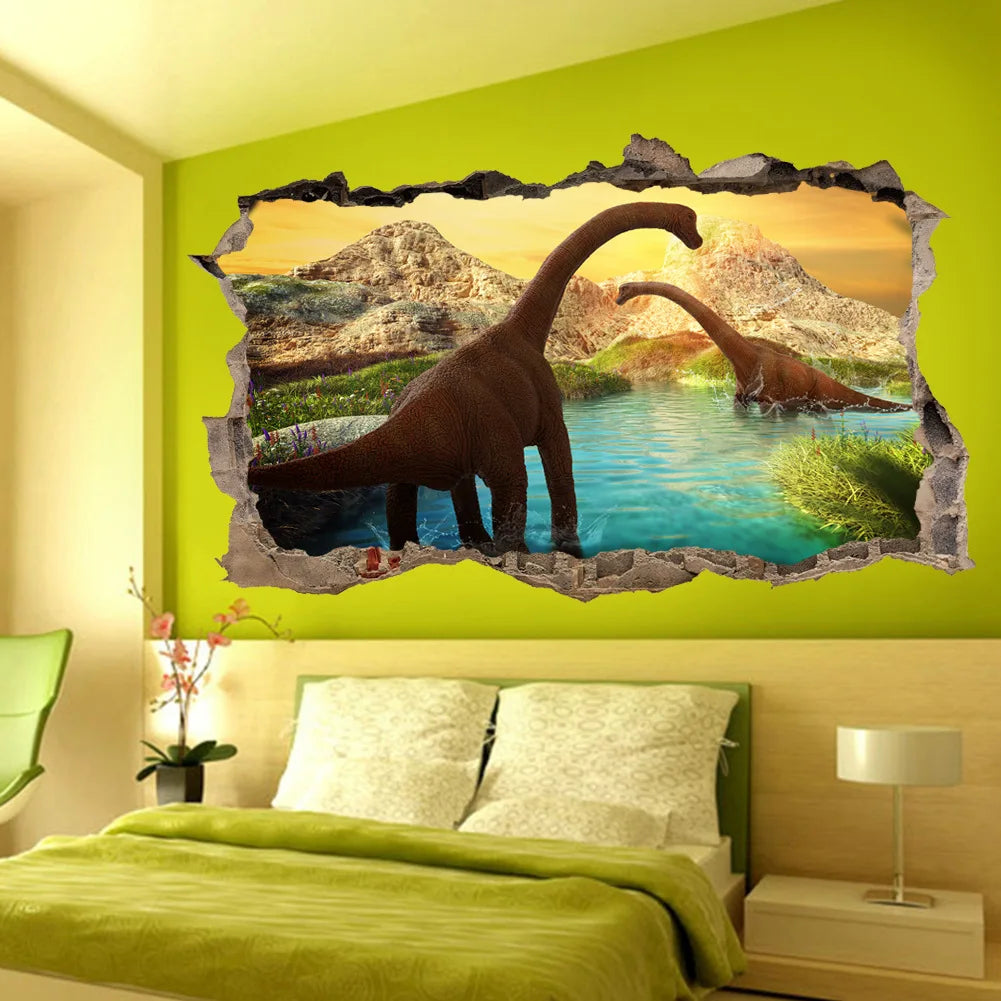 3d Dinosaur Vinyl Wall Sticker Animal World Jurassic Period Kids Baby Room Bedroom Mural Cartoon Poster Decor Home Decoration