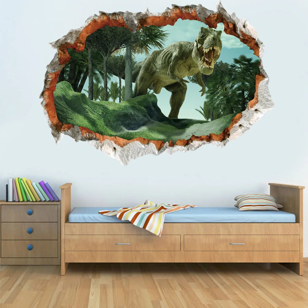 3d Dinosaur Vinyl Wall Sticker Animal World Jurassic Period Kids Baby Room Bedroom Mural Cartoon Poster Decor Home Decoration