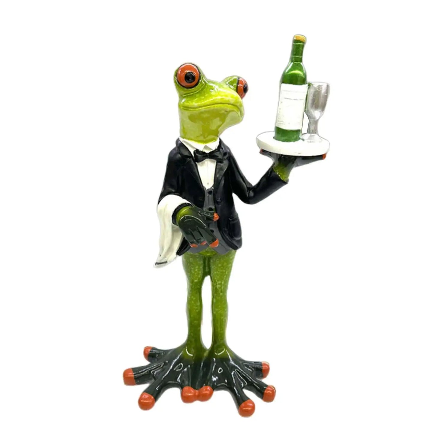 Waiter Frog Statue Animal Sculpture Desktop Ornament Decorative Figurine for Bookshelf Desk Housewarming Gift Home Decoration