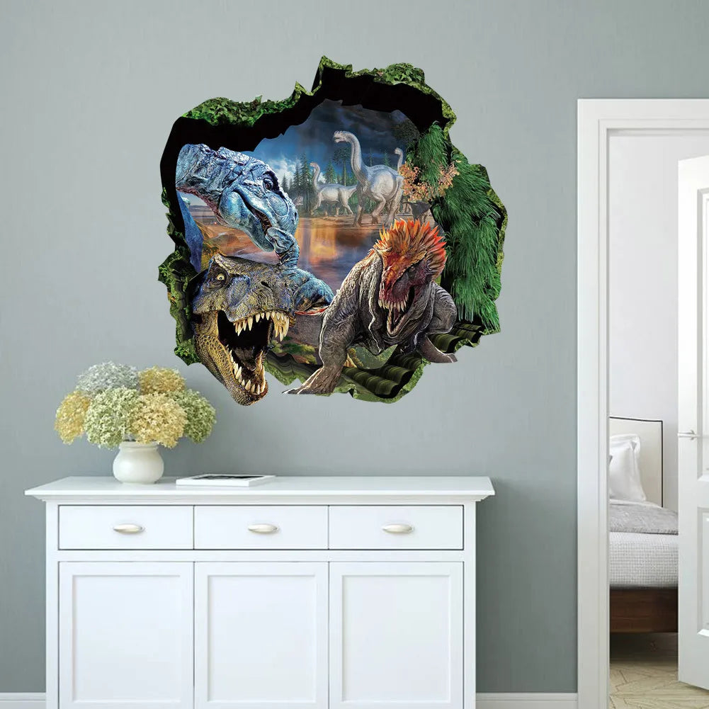 3d Dinosaur Vinyl Wall Sticker Animal World Jurassic Period Kids Baby Room Bedroom Mural Cartoon Poster Decor Home Decoration