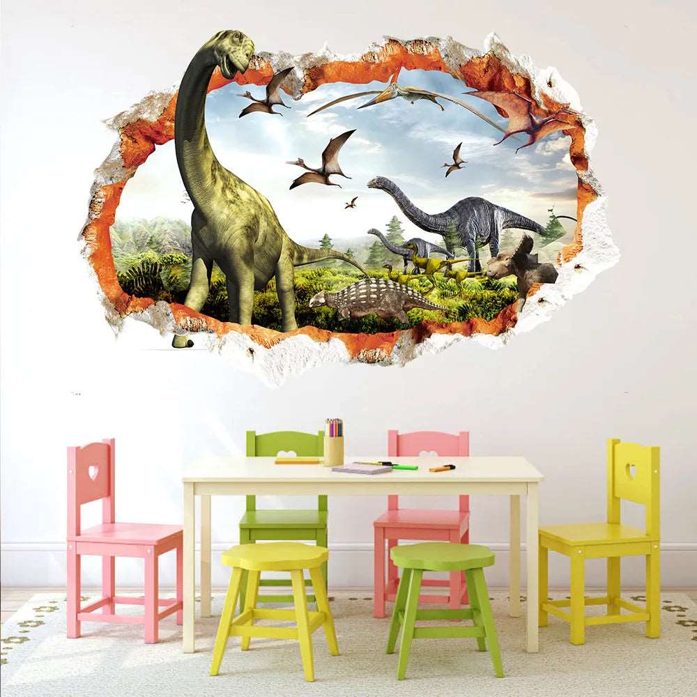 3d Dinosaur Vinyl Wall Sticker Animal World Jurassic Period Kids Baby Room Bedroom Mural Cartoon Poster Decor Home Decoration