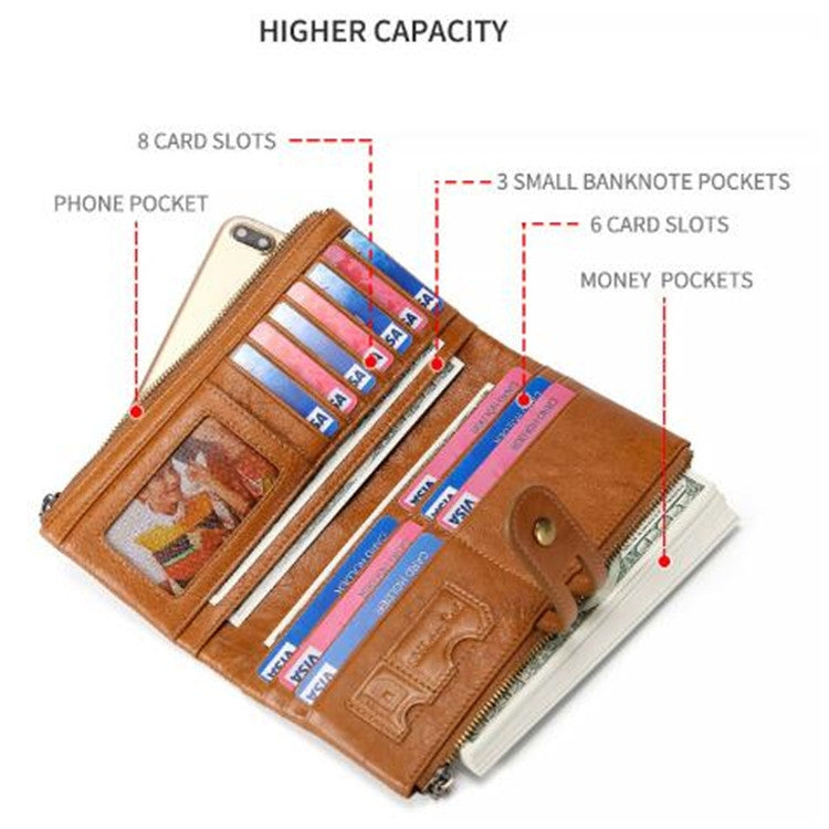 Ladies Genuine Leather Long Wallet Anti-theft Card Bag Multifunctional Clutch Bag