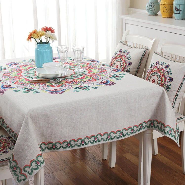 Retro Pattern Linen Table Cloth For Dinner Home Decor Dustproof Table Cover, 110x160cm, 130x180cm
