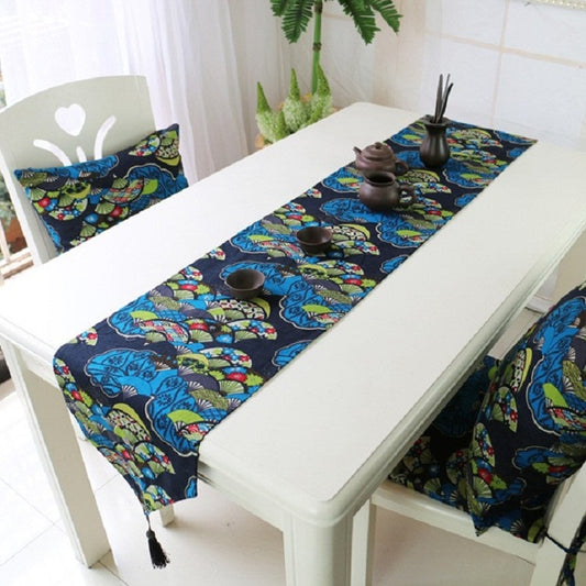 Ethnic Style Cotton and Linen Table Flag Printed Double Dining Table Placemat, 32x160cm, 32x180cm, 32x200cm, 32x220cm