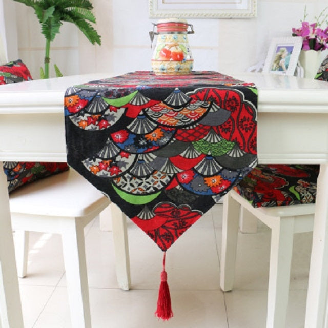 Ethnic Style Cotton and Linen Table Flag Printed Double Dining Table Placemat, 32x160cm, 32x180cm, 32x200cm, 32x220cm