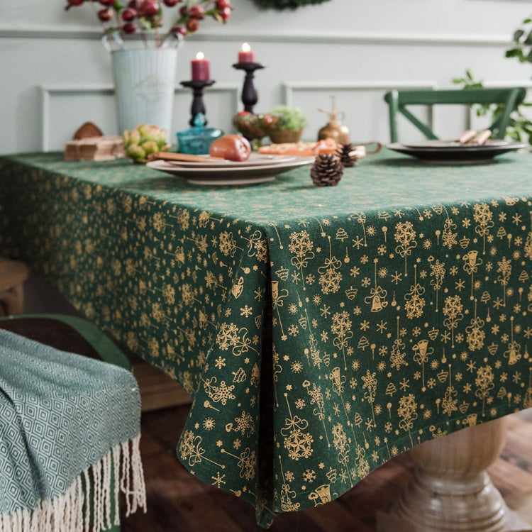 Linen Cotton Christmas Party Tablecloth Rectangle Bronzing Dinning Table Cover, 140x300cm, 90x90cm