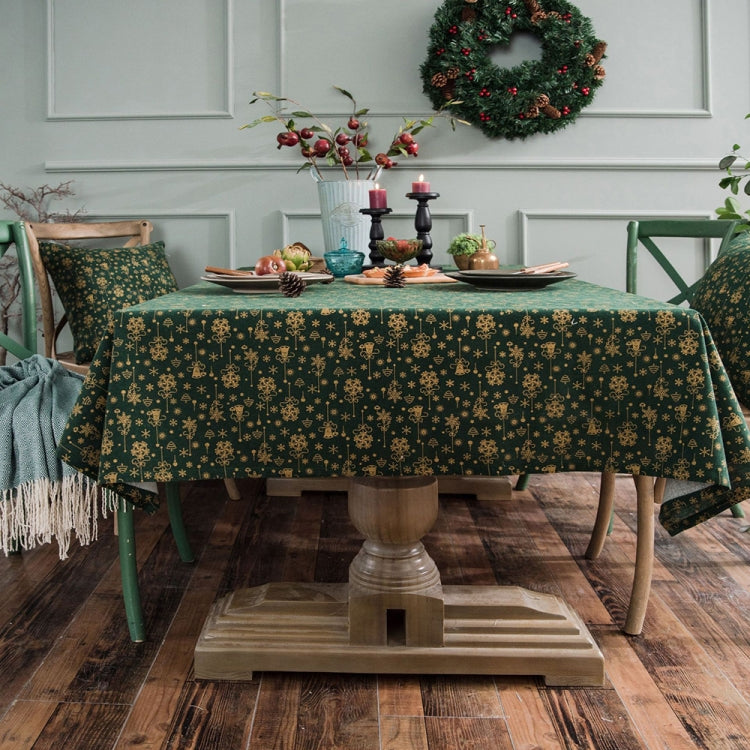 Linen Cotton Christmas Party Tablecloth Rectangle Bronzing Dinning Table Cover, 140x300cm, 90x90cm