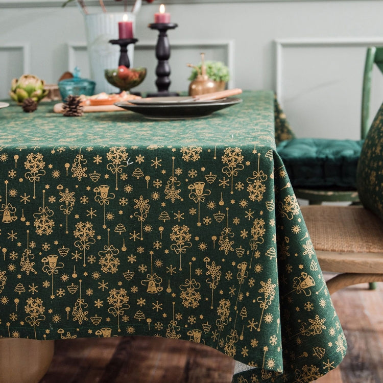 Linen Cotton Christmas Party Tablecloth Rectangle Bronzing Dinning Table Cover, 140x300cm, 90x90cm
