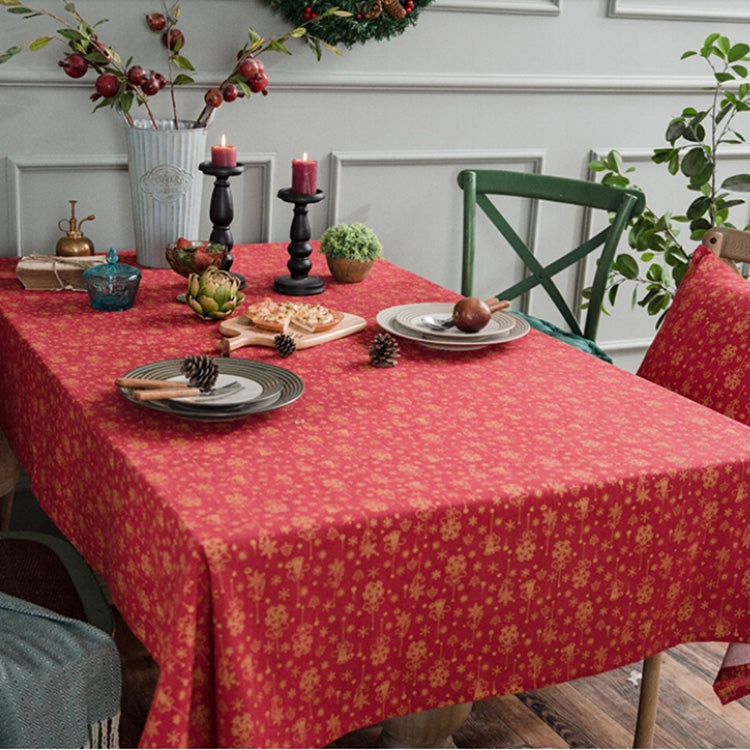 Linen Cotton Christmas Party Tablecloth Rectangle Bronzing Dinning Table Cover, 140x300cm, 90x90cm