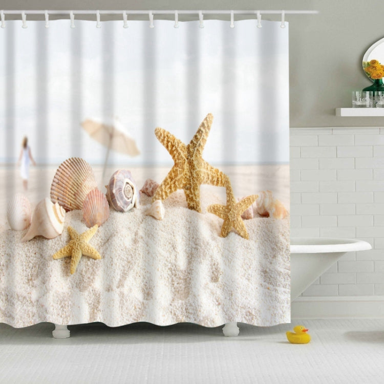 Colorful Beach Conch Starfish Shell Polyester Washable Bath Shower Curtains, 180X200cm