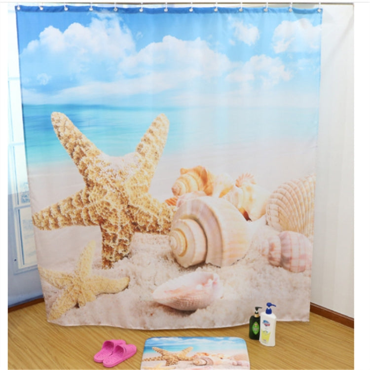 Colorful Beach Conch Starfish Shell Polyester Washable Bath Shower Curtains, 180X200cm