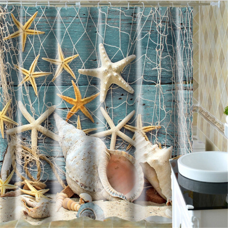 Colorful Beach Conch Starfish Shell Polyester Washable Bath Shower Curtains, 180X200cm