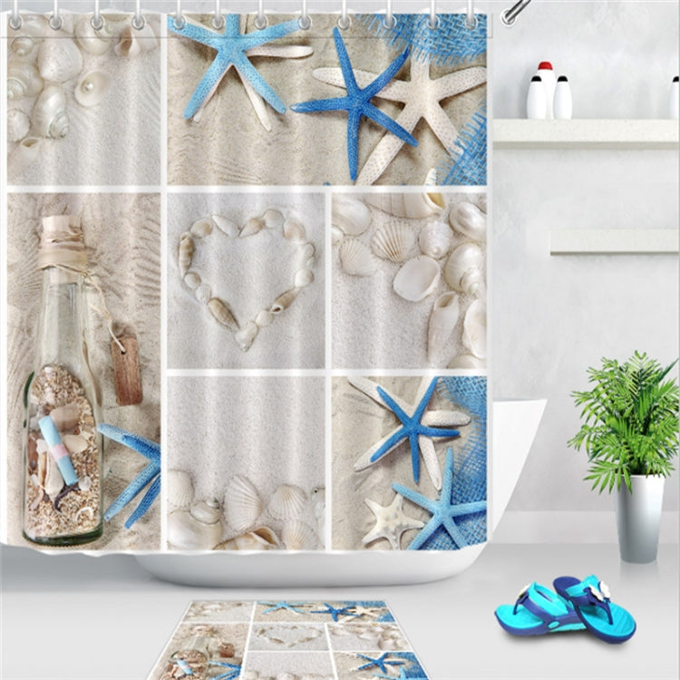 Colorful Beach Conch Starfish Shell Polyester Washable Bath Shower Curtains, 180X200cm