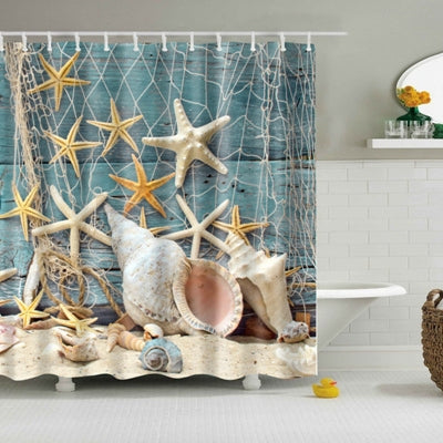 Colorful Beach Conch Starfish Shell Polyester Washable Bath Shower Curtains, 180X200cm