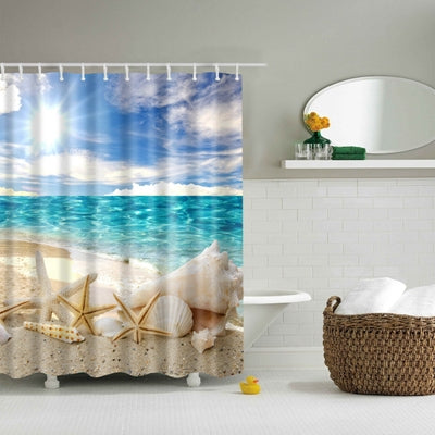 Colorful Beach Conch Starfish Shell Polyester Washable Bath Shower Curtains, 180X200cm