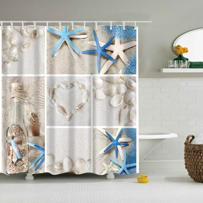 Colorful Beach Conch Starfish Shell Polyester Washable Bath Shower Curtains, 180X200cm