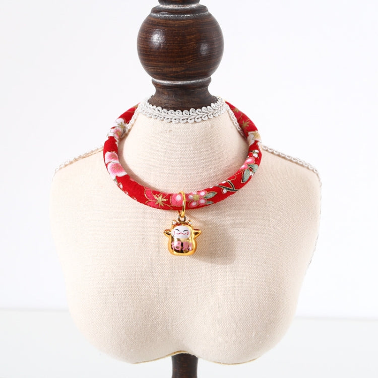 Lucky Cat Copper Bell Adjustable Pet Cat Dog Collar Necklace, S 20-25cm, M 25-30cm