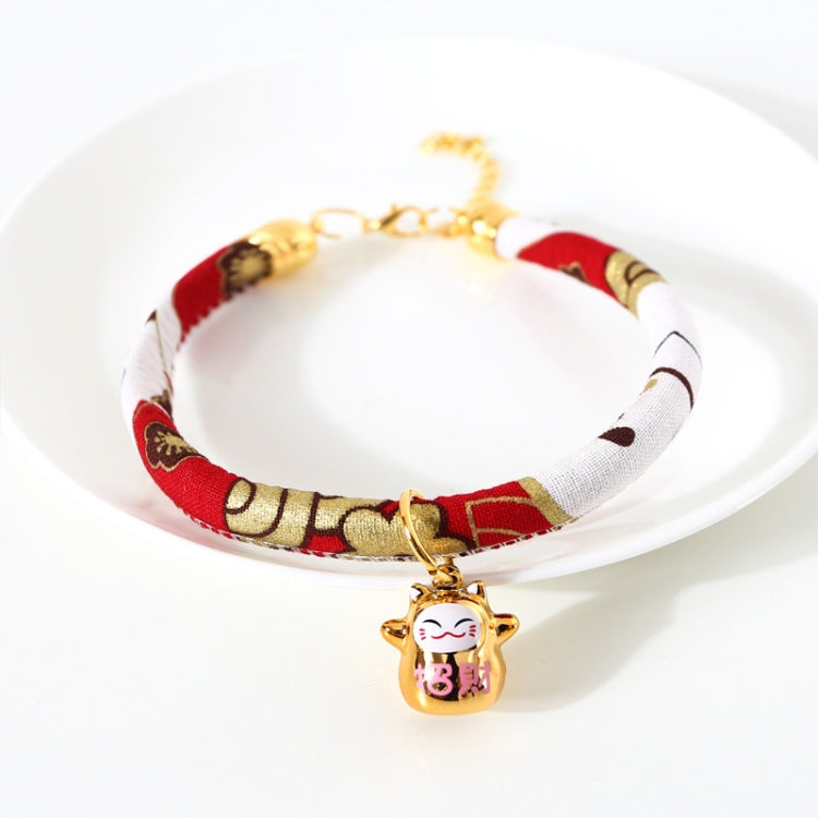 Lucky Cat Copper Bell Adjustable Pet Cat Dog Collar Necklace, S 20-25cm, M 25-30cm